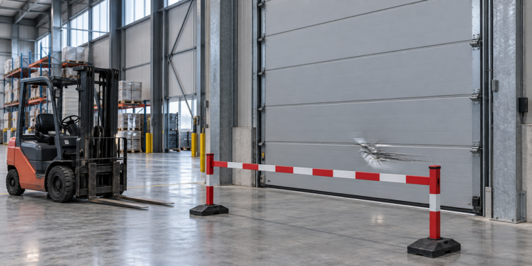 Porte industrielle endommagée par un chariot : que faire et quelles informations transmettre ?